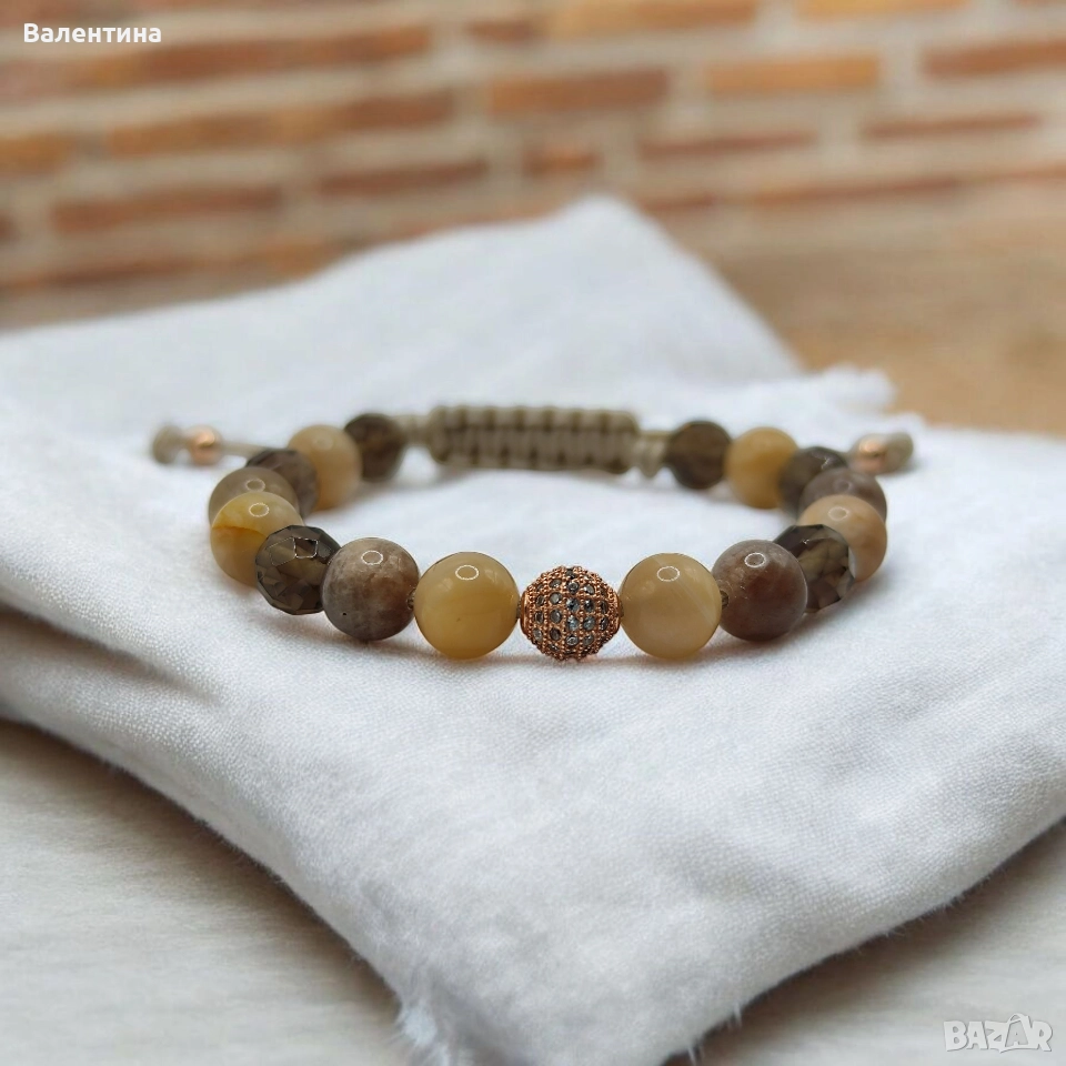 Дамска гривна с натурални камъни и 925 сребърни елементи с покритие от розово злато , снимка 1