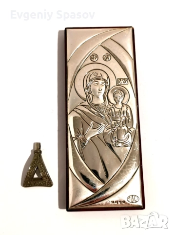Италианска Сребърна Икона Дева Мария с детето Исус стояща или за закачване на стена., снимка 7 - Икони - 51950520