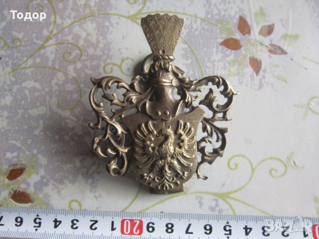 Старинен бронзов герб корона рицар 19 век, снимка 2 - Колекции - 33018687