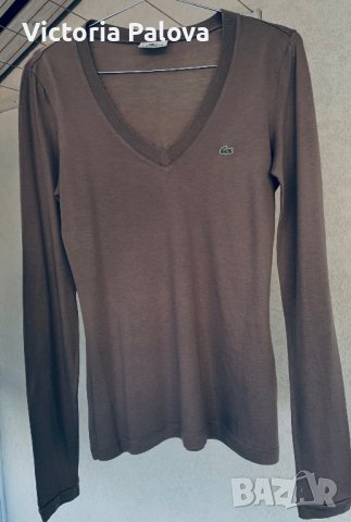 Тънка блуза LACOSTE цвят капучино, снимка 8 - Блузи с дълъг ръкав и пуловери - 40313633
