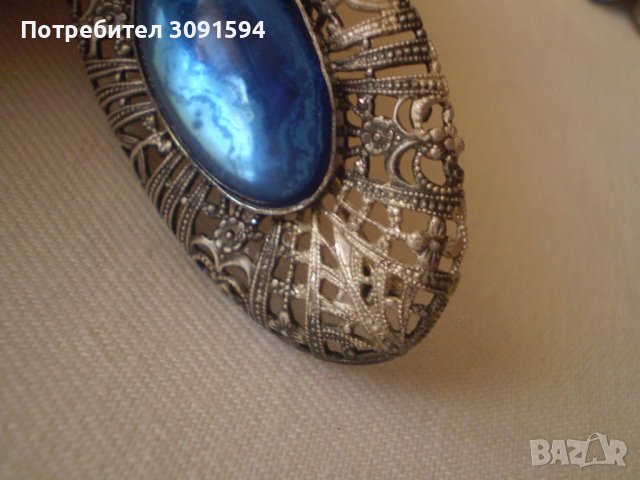 брошка Чешко стъкло с цвят синьо и филигранн 1920г , снимка 10 - Антикварни и старинни предмети - 38686508