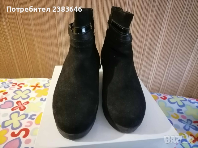 Дамски черни велурени боти на платформа, снимка 5 - Дамски боти - 52422879