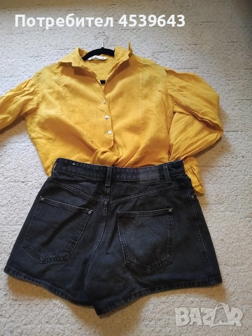 Ленена риза и черни дамски панталонки ZARA , снимка 5 - Къси панталони и бермуди - 52859310