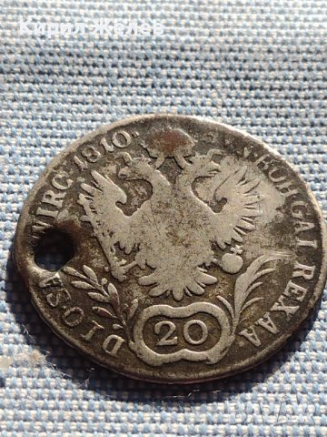 Сребърна монета 20 кройцера 1810г. Франц първи Виена Австрийска империя 13729, снимка 6 - Нумизматика и бонистика - 42944355