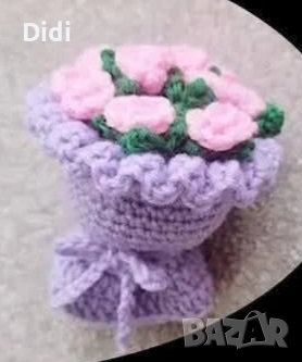 Ръчно плетени цветя с магнитче или като висулка за ключодържател , снимка 4 - Декорация за дома - 53066447