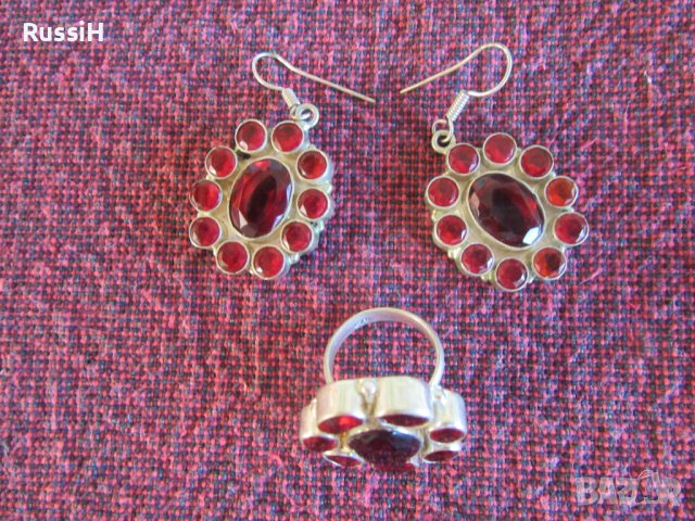 Комплект с гранати - обеци и пръстен, снимка 7 - Бижутерийни комплекти - 35503647