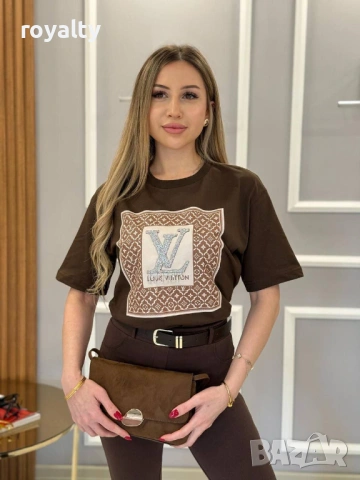 Louis Vuitton Нова Кафява Дамска Тениска 