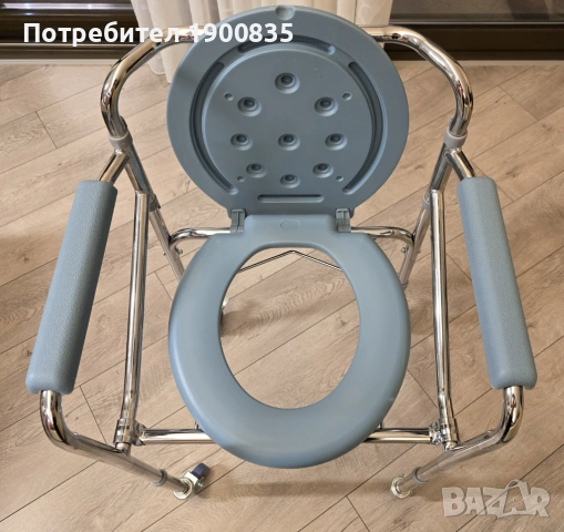 ЧИСТО НОВ Комбиниран тоалетен стол с колелца – Сгъваем , снимка 5 - Тоалетни столове - 53477055