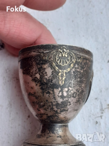 Зарф чашка за яйце посребрен с позлата, снимка 6 - Антикварни и старинни предмети - 53443645