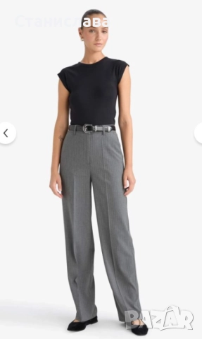 Елегантен нов дамски панталон в сиво с райе, снимка 2 - Панталони - 52747090