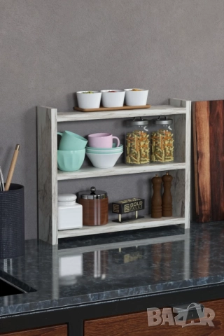 Кухненски рафт за плот – дървена етажерка за кухня на 3 нива - 5 цвята, снимка 7 - Етажерки - 52305817