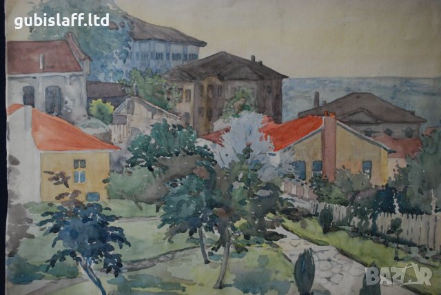 Картина, "Изглед от Пловдив", худ. Г. Ракев, 1950-те год., снимка 2 - Картини - 39134774