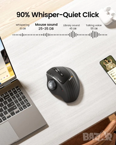 ProtoArc EM01: Ергономична Тракбол Мишка с Регулируем Наклон, снимка 8 - Клавиатури и мишки - 53255844