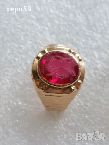 Лот от 4 златни пръстена-диаманти рубин, аметист,оникс,перла,гема,, снимка 3 - Пръстени - 52226850