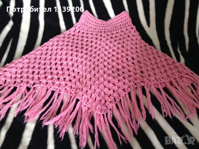 розово плетено пончо с ресни, снимка 9 - Детски пуловери и жилетки - 27139772