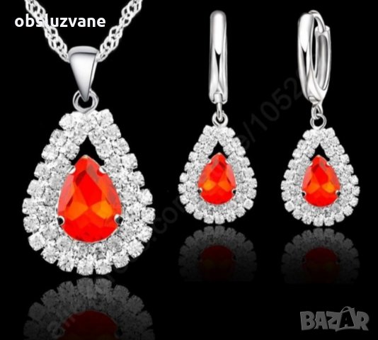 Комплект в 3 части с огнени кристали, нов 💥, снимка 2 - Бижутерийни комплекти - 32688451