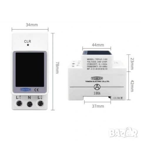 Контролен електромер TOMZN 4 в 1 за DIN рейка | 100A, снимка 4 - Друга електроника - 39871159