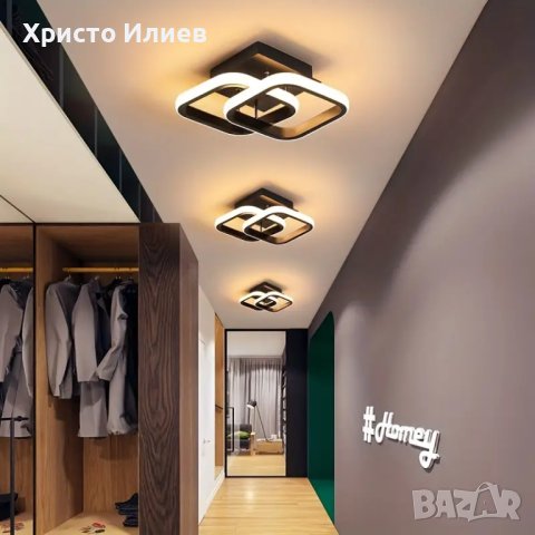 Led Лампа Полилей Плафониер Черна с Квадратна шарка, снимка 3 - Лед осветление - 44083535