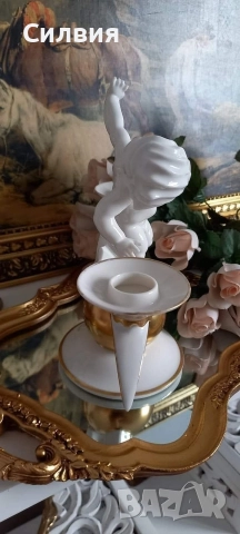 Рядък Арт Деко порцеланов свещник , снимка 3 - Антикварни и старинни предмети - 52959222