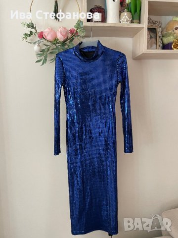 Елегантна хамелион ефект нова синя бляскава  рокля midi миди дължина парти коктейлна официална , снимка 9 - Рокли - 44082750