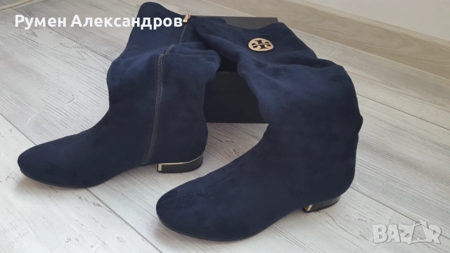 Тъмно сини велурени дамск високи ботуши ELIZA р-р 39, снимка 13 - Дамски ботуши - 52793370