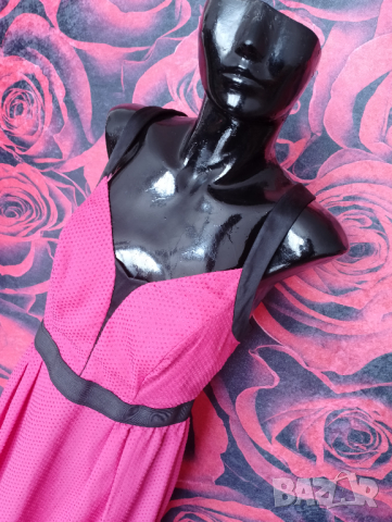 Цикламено розова лятна рокля до коляното с гол преплетен гръб Л, снимка 5 - Рокли - 36558586