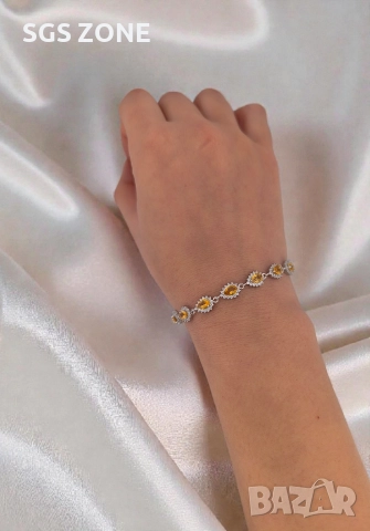 сребърна гривна с естествен цитрин, снимка 3 - Гривни - 52697107