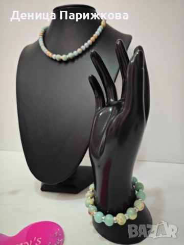 Ръчно изработен комплект бижута с яспис – гривна, колие и обеци, снимка 3 - Бижутерийни комплекти - 52775855