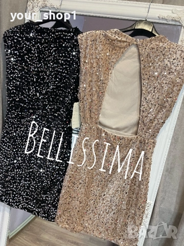 Елегантна къса рокля с пайети и ефектен гол гръб черно златно , снимка 2 - Рокли - 52682851