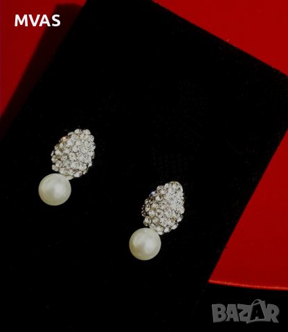 Нови официални блестящи обеци с камъчета и перла, снимка 2 - Обеци - 43794780