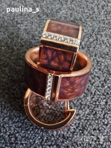 Дизайнерски комплект сребърни бижута с циркони, емайл и розово-златна позлата 925 / Япония Japan, снимка 2 - Бижутерийни комплекти - 32972584