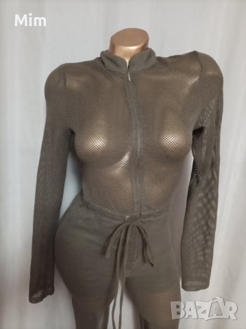  FASHIONNOVA M Зелен гащеризон на мрежа, снимка 7 - Гащеризони - 37271236