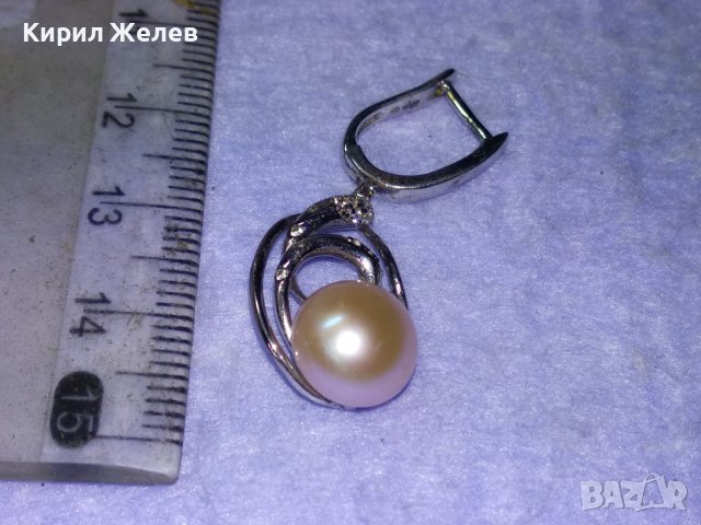 МАРКОВА СРЕБЪРНА ПЕРЛЕНА ОБЕЦА СРЕБРО S 925 с БЯЛА ПОЗЛАТА и ГОЛЯМА ЕСТЕСТВЕНА БЯЛА ПЕРЛА 26464, снимка 7 - Обеци - 43308175