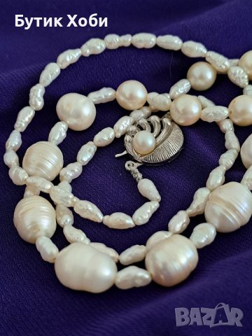 Старинен гердан от натурални перли със сребърна закопчалка 