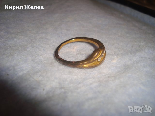ДОСТА СТАР МЕДЕН РЕТРО АРТ ПРЪСТЕН с ПОЗЛАТА и ФАСЕТ ЦИРКОНИ МАЙСТОРСКА ИЗРАБОТКА 27592, снимка 3 - Антикварни и старинни предмети - 37512440