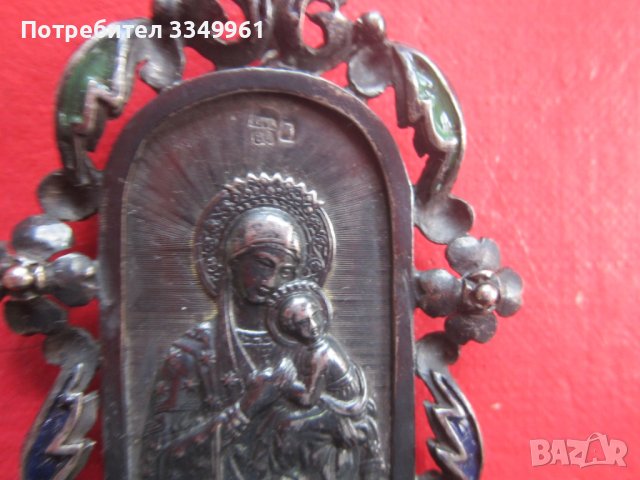 Сребърна руска икона панагия сребро 84 емайл Царска Русия, снимка 2 - Други ценни предмети - 36776439