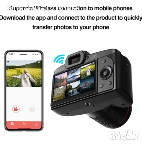 Ретро цифров фотоапарат за фотография, 4K 64MP Wifi IR SLRпредна и задна камера, нощно виждане, снимка 3 - Фотоапарати - 50618195