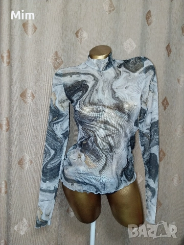 AMISU M Блуза с дълъг ръкав от прозрачен еластичен тюл , снимка 5 - Блузи с дълъг ръкав и пуловери - 52070708