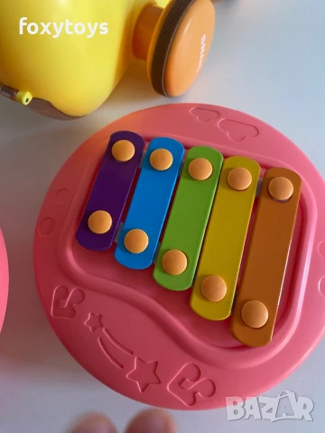 Охлювче за дърпане - 4 в 1 - ксилофон - в розов и зелен цвят, снимка 16 - Образователни игри - 51119479