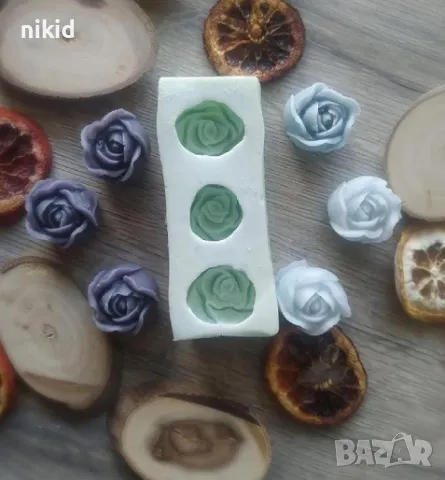 3D 3 бр пъпка роза едри силиконов молд форма фондан гипс декор