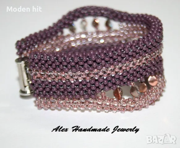 Ръчна изработка. Гривна от мъниста с две лица в лилаво. , снимка 4 - Гривни - 49490527