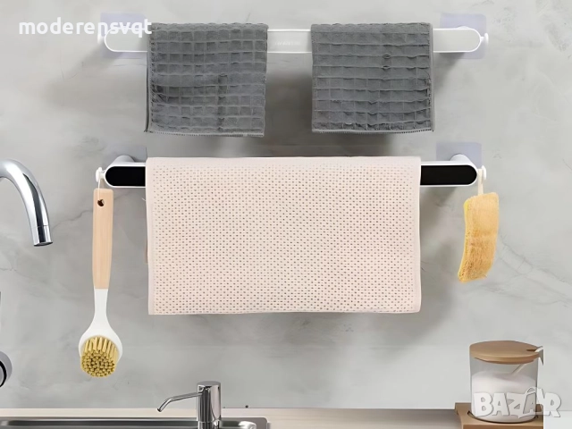 Стенен поставка за кърпи кухня и баня лесен монтаж без пробиване, снимка 2 - Закачалки - 52829715