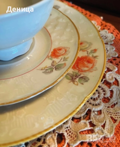 🧡 Wallendorf  Порцелан със страхотен цвят, красив релеф, снимка 5 - Чаши - 51697603