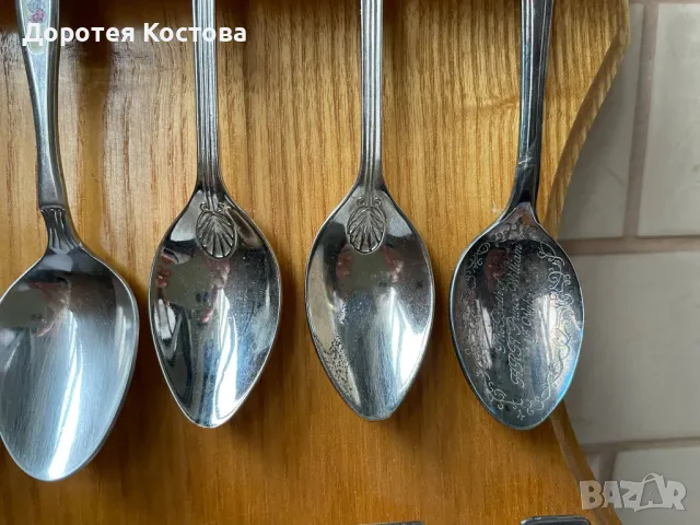 Красиви лъжички за чай/кафе с дървена стойка за стена от Англия, снимка 9 - Антикварни и старинни предмети - 50234604