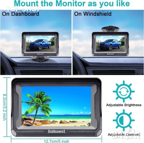 DoHonest  Водоустойчива камера HD 1080P за задно виждане в комплект с монитор