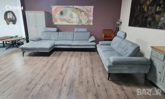 Сив комплект дивани от плат ъглов диван и тройка "Dieter Knoll", снимка 2 - Дивани и мека мебел - 48633100
