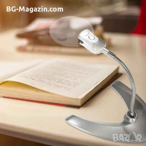 Увеличителна настолна лупа с LED осветление лед лампа регулируемо чупещо се рамо за четене гоблени, снимка 7 - Други инструменти - 50921155