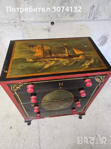 Уникален ръчно рисуван шкаф с морски мотиви, снимка 5 - Шкафове - 52147209