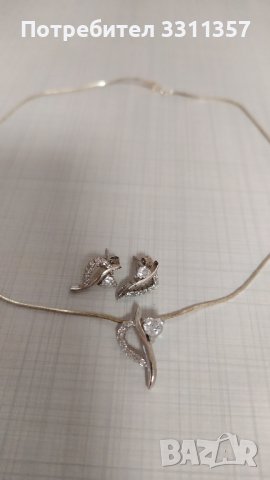 Сребърен комплект - колие, висулка и обеци, снимка 2 - Бижутерийни комплекти - 43059498