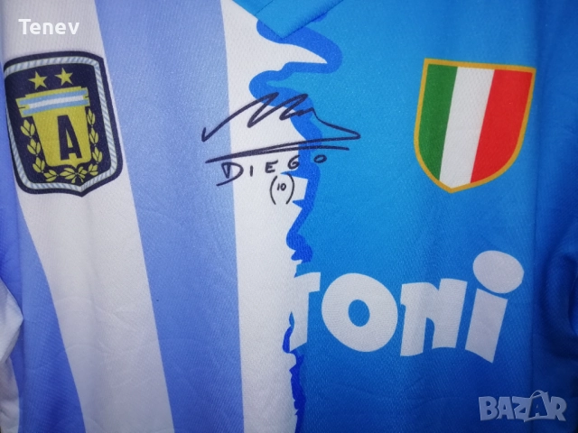 Maradona Napoli Argentina автограф подпис тениска фланелка Наполи Аржентина Марадона размер L футбол, снимка 5 - Тениски - 52852342